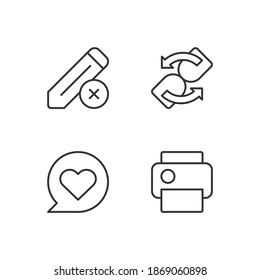 Interface creation process pixel perfect linear icons set. Print text documents using digital devices. Customizable thin line contour symbols. Isolated vector outline illustrations. Editable stroke