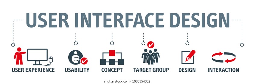 interface design concept. Banner with vector illustration icons and keywords