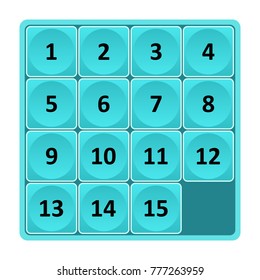 Interface, design for game Fifteen puzzle, vector illustration. Game play.