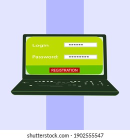 Interface design of the login and registration form. The page on the computer, the login to the web element. Vector
