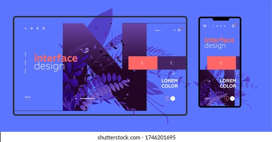 Interface design. Vector image. Trendy design of the web interface and an example picture in the background. Template web site and mobile screen.