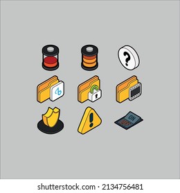 Interface different signs 3D isometric outline color icons.