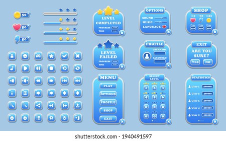 Interface elements for game and app design: buttons, menu windows, and settings (GUI, UI). - Shutterstock ID 1940491597