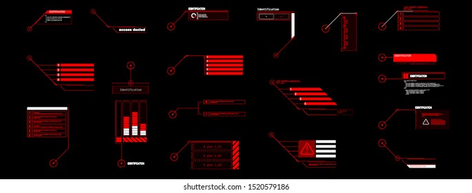 Interface elements HUD, UI, GUI. Vector Callout Titles set.  Futuristic callout bar labels, information call box bars and modern digital info boxes layout templates. Callouts titles in HUD style.