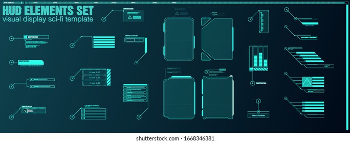 Interface elements HUD, UI, GUI. Vector Callout Titles set. Futuristic callout bar labels, information call box bars and modern digital info boxes layout templates. Callouts titles in HUD style.