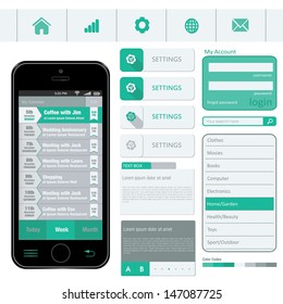 Interface elements using flat design in editable vector format