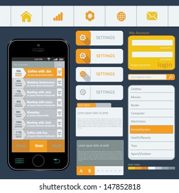 Interface elements using flat design in editable vector format