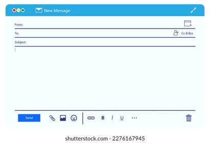 interface of email message blank template window isolated on white - 3d illustration