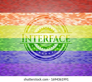 Interface emblem on mosaic background with the colors of the LGBT flag
