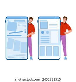 interface empirical design website vector. experience research, data testing, optimization usability interface empirical design website character. people flat cartoon illustration
