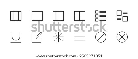 Interface and Essential icon collection. Basic icons, sidebar, reject, layout, empty, content, page, description, user interface and more. Editable stroke. Pixel Perfect. Grid base 32 x 32.