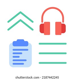 Interface Essential icons set = Arrow, Headphone, Clipboard, Menu. Perfect for website mobile app, app icons, presentation, illustration and any other projects.