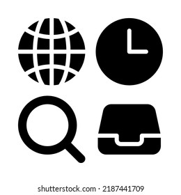 Interface Essential icons set = browser, time, search, inbox. Perfect for website mobile app, app icons, presentation, illustration and any other projects.