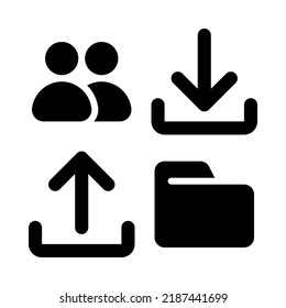 Interface Essential icons set = group, download, upload, folder. Perfect for website mobile app, app icons, presentation, illustration and any other projects.