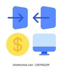 Iconos de interfaz Essential set = login, logut, coin, computer. Perfecto para aplicaciones móviles de sitios web, iconos de aplicaciones, presentación, ilustración y cualquier otro proyecto.