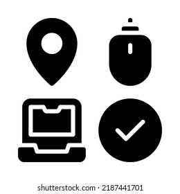 Interface Essential icons set = Pin, Mouse, Laptop, Checklist . Perfect for website mobile app, app icons, presentation, illustration and any other projects.