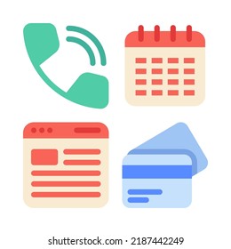 Iconos de interfaz esenciales establecidos = teléfono, calendario, web, tarjeta de crédito. Perfecto para aplicaciones móviles de sitios web, iconos de aplicaciones, presentación, ilustración y cualquier otro proyecto.