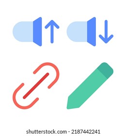 Interface Essential icons set = volume up, down, link, pencil . Perfect for website mobile app, app icons, presentation, illustration and any other projects.