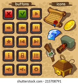 Interface Game Design ( Buttons Set And Resource Icon For Game) Vector 