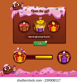 Interface game design (gifts and progress bar) theme candy 