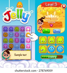 Interface game design - jelly color icons characters and emotions 