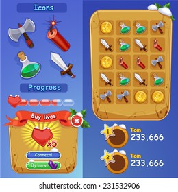 Interface game design (resource bar, icons set, progress bar...) vector illustration-part 2