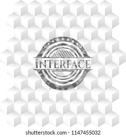 Interface grey emblem. Vintage with geometric cube white background