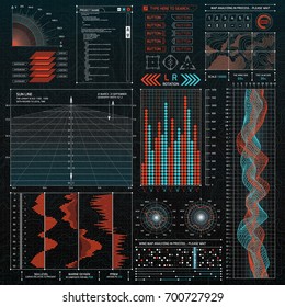 Interface HUD design set. UI futuristic infographic elements. Vector illustration. Virtual graphic touch user interface. Technology background. Science research icons collection.  Display elements.