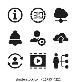 interface icon. 9 interface vector icons set. notification, cloud computing and information button icons for web and design about interface theme