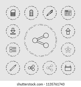 Interface icon. collection of 13 interface outline icons such as pen, menu, arrow up, share, browser, download, battery. editable interface icons for web and mobile.