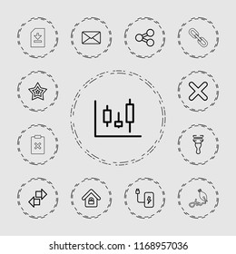 Interface icon. collection of 13 interface outline icons such as panel control, bar code scanner, arrow, share, mail, star, cross. editable interface icons for web and mobile.