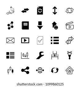 Interface icon. collection of 25 interface filled and outline icons such as menu, notepad, bar code scanner, update, wrench, play. editable interface icons for web and mobile.