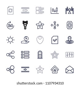 Interface icon. collection of 25 interface outline icons such as 24 hours, man move, map location, star, share, panel control. editable interface icons for web and mobile.