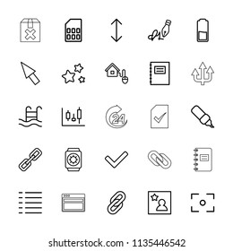Interface icon. collection of 25 interface outline icons such as chain, notepad, pen, panel control, menu, link, ink pen, star. editable interface icons for web and mobile.
