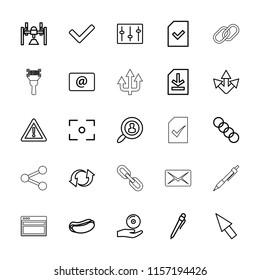 Interface icon. collection of 25 interface outline icons such as pen, hot dog, warning, box, update, email, sliders, cd on hand. editable interface icons for web and mobile.