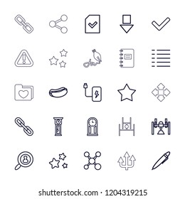 Interface icon. collection of 25 interface outline icons such as hot dog, arrow down, box, share, star, menu, link, file, pen. editable interface icons for web and mobile.