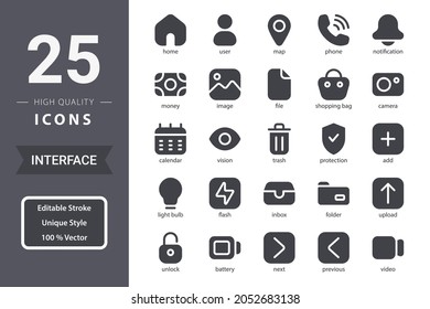 Interface icon pack for your website design, logo, app, UI. Interface icon glyph design. Vector graphics illustration and editable stroke.