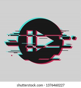 Interface icon recorder button "rewind farther".  Random digital error signal. Glitch with the image of a eject disk icon.  Vector illustration