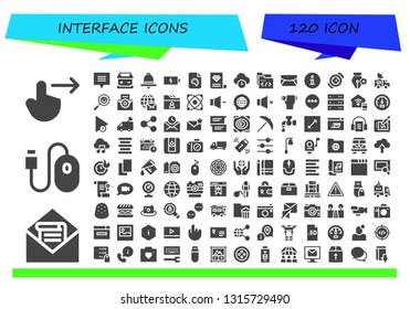 interface icon set. 120 filled interface icons.  Simple modern icons about  - Swipe right, Mail, Mouse, Chat, Battery, Notification, File, Certificate, Time, Folder, Email, Information