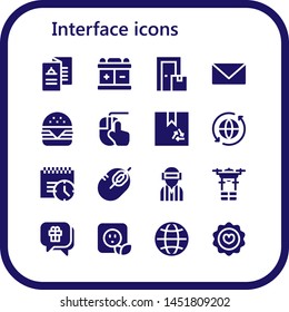 interface icon set. 16 filled interface icons.  Collection Of - Menu, Battery, Box, Email, Hamburger, Clicking, Sync, Deadline, Mouse, Player, Drone, Chat, Plug, Worldwide, Favorite