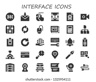 interface icon set. 30 filled interface icons.  Simple modern icons about  - Previous, Email, Clicking, Hourglass, File, Camera, Levels, Sync, Mouse, Image, Calculator, Notepad