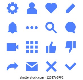 Interface icon set, heart, pan, chat and other symbols on white background