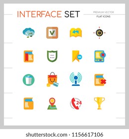 Interface icon set. Tag sign, shield, map pointer, book. App design concept. Can be used for topics like notification, software, mobile device
