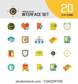 Interface icon set. Tag sign, shield, map pointer, book. App design concept. Can be used for topics like notification, software, mobile device