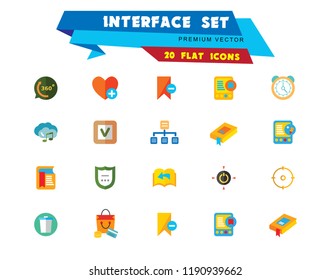 Interface icon set. Tag sign, shield, map pointer, book. App design concept. Can be used for topics like notification, software, mobile device