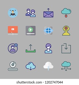 interface icon set. vector set about video player, user, cloud computing and eye tracking icons set.