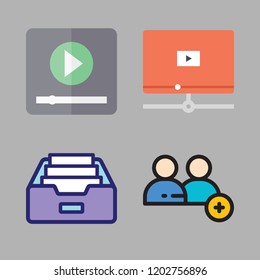 interface icon set. vector set about video player, add user and inbox icons set.