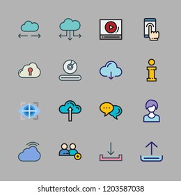 interface icon set. vector set about cloud computing, touch screen, user and add user icons set.