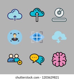 interface icon set. vector set about cloud computing icon, user, cloud computing and eye tracking icons set.