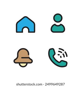 Interface icon set, vector illustration, filled style, best used for web. Home, user, notification, phone icon